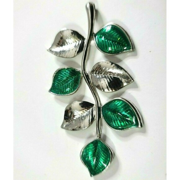Unbranded Jewelry - Multi Leaf Pendant Silvertone + Green 3" Long 1.5" Wide Polished Shiny